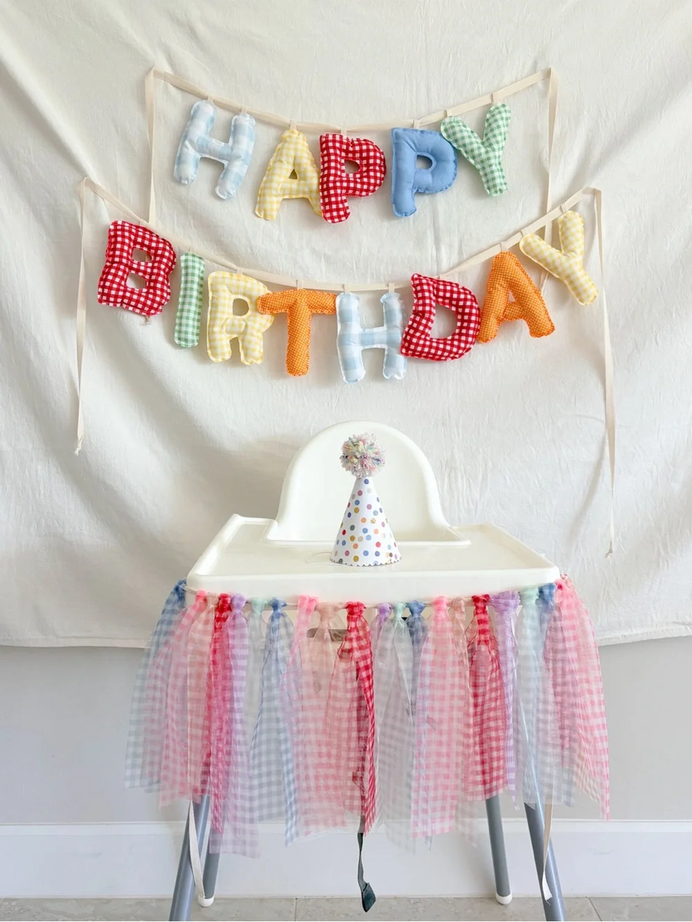Gingham tulle sheer high chair garland banner - Party Decoration